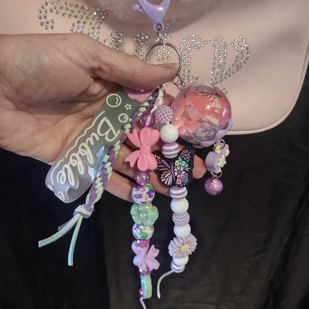 Pastel Beaded Keychain with Butterfly Charm